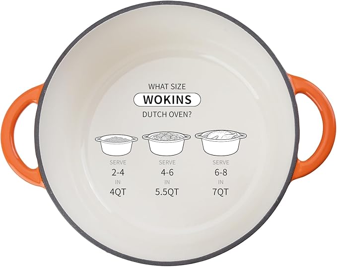 4QT Enameled Cast Iron Dutch Oven Pot with Lid,Heavy-Duty Cookware for Sourdough Bread Baking,Braising,Stews,Roasting,Oven Safe up to 500°F,orange
