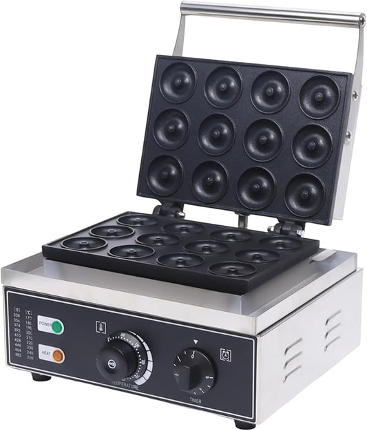 Donut Maker, Commercial Large Capacity Nonstick Electric Mini Doughnut Donut Machine, 1550w 12 Hole Professional Double-Sided Baking Waffle Donut Machine for Parties Cafes Tea Stores etc