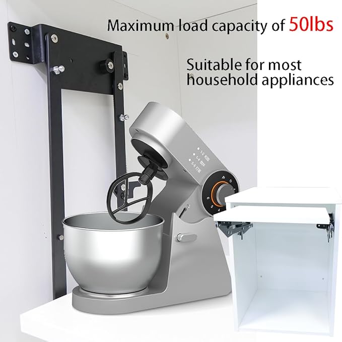 Mixer Lift for Cabinet，Appliance Lift for cabinet-Soft Close Heavy Duty Kitchen Appliance storage lifting system，with Locking Mechanism，Max load 50lb.