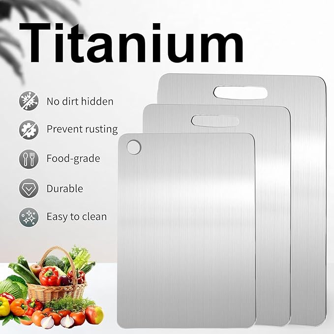 Tavano Titanium Cutting Board,Katuchef Titanium Cutting Board,Titanium Cutting Boards for Kitchen,Non toxic Doubld-Side Durable Chopping Boards, Easy to Clean and Store(1PC-M:13.38 * 9.05)