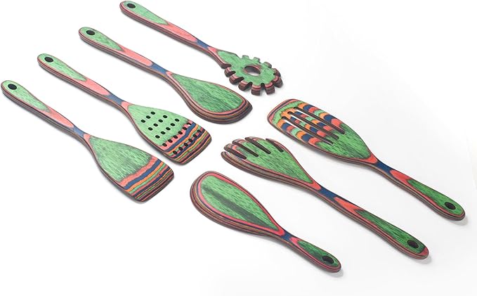 7 Pcs Wood Cooking Utensils Set, Wooden Kitchen Utensil Set for Cooking, Wooden Cooking Spoons & Spatulas, Safe for Non-Stick Cookware