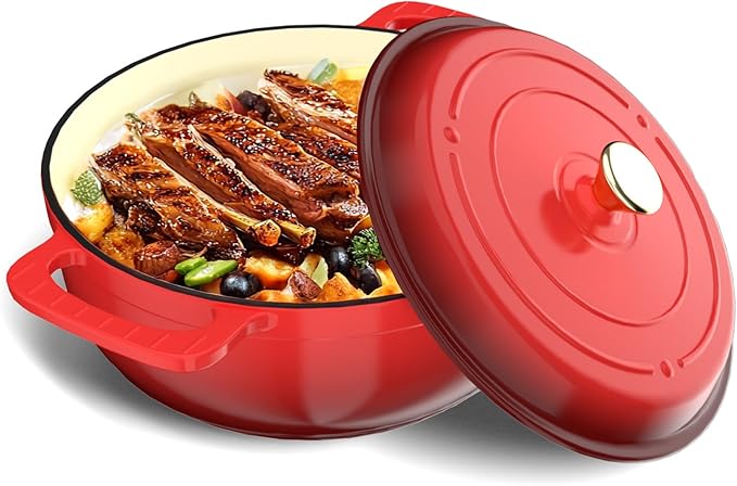 Bonnlo 6QT Round Dutch Oven, Enameled Cast Iron Dutch Oven Pot with Lid & Dual Handles, Oven Safe Up to 500° F, for Sourdough, Bread Baking, Stews and Roasting (Red)