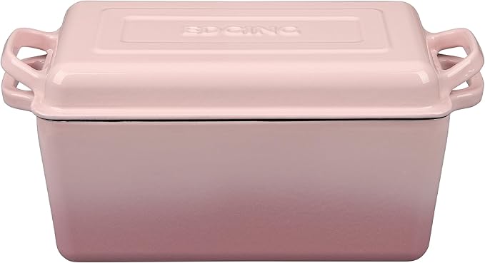 Enameled Cast Iron Dutch Oven, Oblong Bread Oven for Sourdough Bread Baking, Baking Pan, Dual Handles, Oven Safe, 4 Quart, Pink