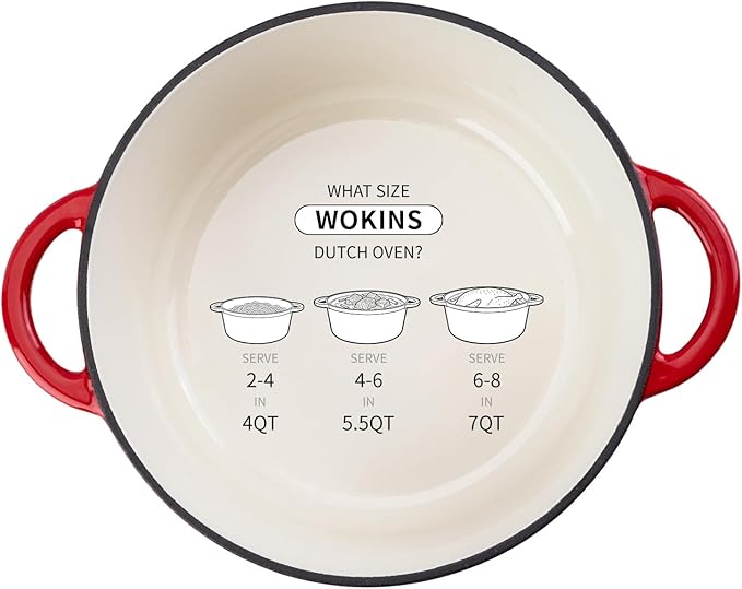 5.5QT Enameled Cast Iron Dutch Oven Pot with Lid,Heavy-Duty Cookware for Sourdough Bread Baking,Braising,Stews,Roasting,Oven Safe up to 500°F,RED