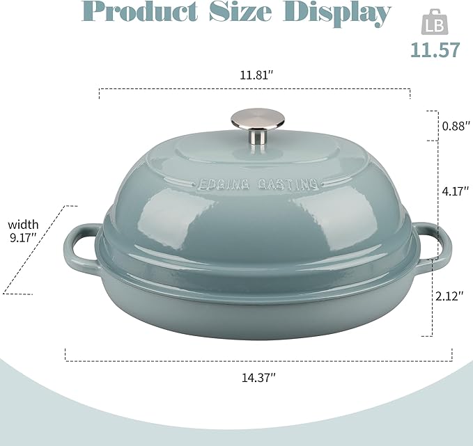Enameled Oval Cast Iron Dutch Oven Pot with Lid, Bread Dutch Oven for Sourdough Bread Baking, Dutch Oven Bread, Bread Oven, 6QT, Seasalt
