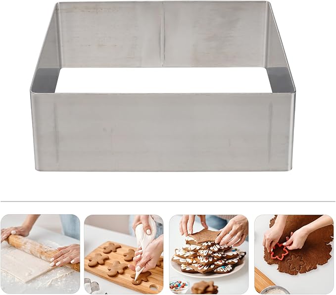 BESTonZON Square Mousse Ring Stainless Steel Cake Cutter for Baking for Pastry Mousse and Dessert Creations Reusable and Kitchen Tool Silver