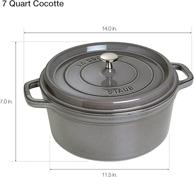 Staub Cast Iron 7-qt Round Cocotte - Graphite Grey, Made in France