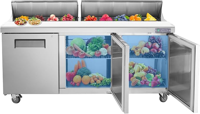 JINSONG 72" Commercial Refrigerator Sandwich Prep Table, 3 Door Salad Bar Buffet Station, Stainless Steel Refrigerated Food Prep Table with Cutting Board & 18 Pans for Restaurant Deli Bar