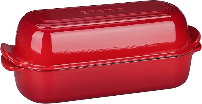 Enameled Cast Iron Loaf Pan with Lid, Bread pan, Dutch Oven Bread pan for Homemade Sourdough Bread Baking, 12.5x5.5 inch, 5qt, Red
