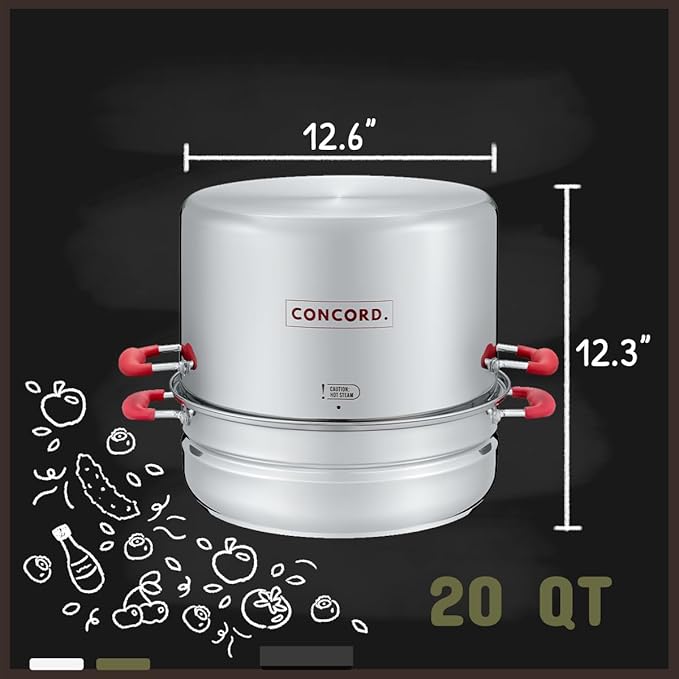 Concord Stainless Steel Turbo Steam Canner Canning Steamer Pot Set. Includes Canning Rack and Mason Jars (Induction Compatible).