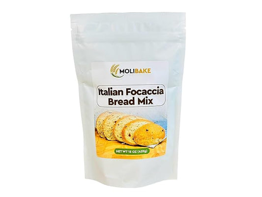 Molibake Italian Focaccia Bread Mix ?€? Pack of 1, 15 oz ?€? Artisan Mediterranean Style with Bell Pepper, Tomato, Onion, Garlic & Herbs