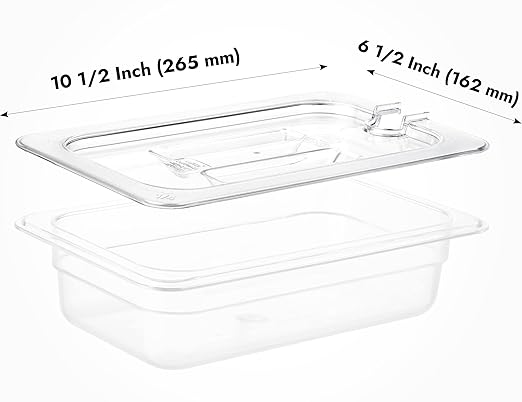 CURTA 6 Pack NSF Notched Food Pan Cover, 1/4 Size Clear Polycarbonate Lid with Handle for Commercial Food Pan, Dishwasher & Freezer Safe Plastic Clear