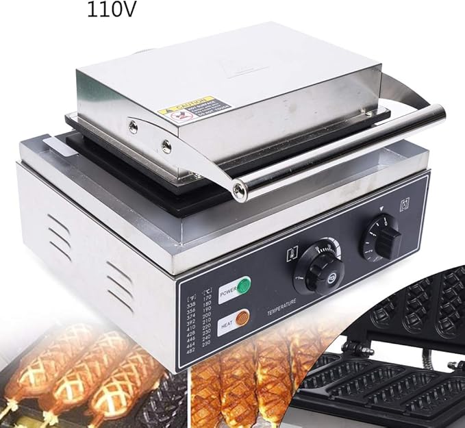 Hotdog Waffle Maker 1500W Commercial Waffle Machine 110V Electric Corn Hot Dog Waffle Maker Crispy Baking Corn Dog Waffles Non-Stick Maker 5PCS (5Pcs)