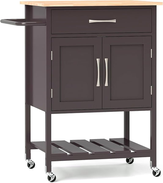 Giantex Rolling Kitchen Island Cart, Mobile Serving Cart with Drawer, 2-Door Storage Cabinet, Storage Shelf, Towel Rack, Food Prep Utility Cart on Wheels for Dining Room, Living Room (Brown)