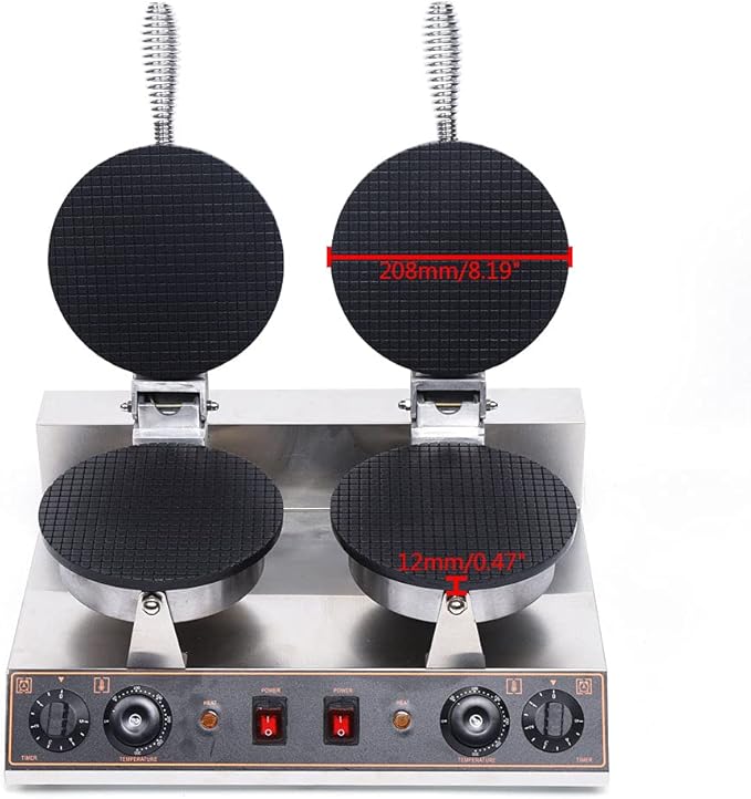 LYNICESHOP Commercial Waffle Cone Maker, 2 Grids Commercial Waffle Maker Nonstick Cone Ice Cream Waffle Baking Machine Electric Stainless Steel Egg Roll Mold Nonstick Waffle Cone Maker