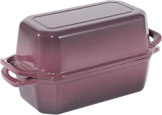 Bread Pan Cast Iron Loaf Pan with Lid Bread Loaf Pan 8.5x4.5 Inch Loaf Pan Enameled Cast Iron Sourdough Loaf Pan, Magenta