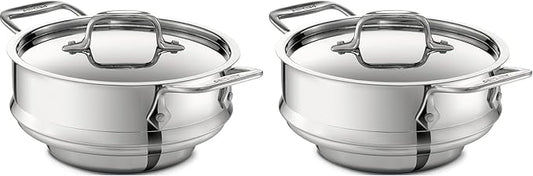All-Clad Specialty Stainless Steel Universal Steamer for Cooking 3 Quart Food Steamer, Steamers Basket Silver (Pack of 2)