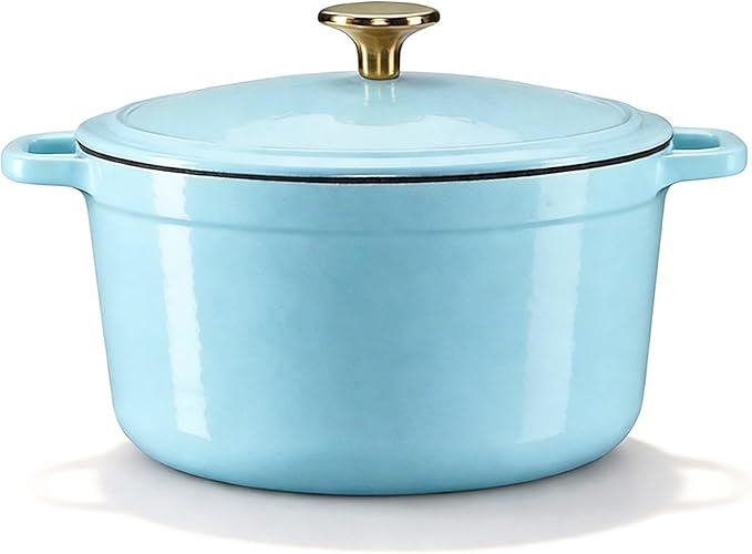 CAROTE 5QT Enameled Cast Iron Dutch Oven Pot with Lid, Heavy-Duty Dutch Ovens for Sourdough Bread Baking, Braising, Roasting, Dual Handles, Healthy & Non-Toxic, All Stovetop Compatible, Oven Safe up to 500° F, Macaron Blue