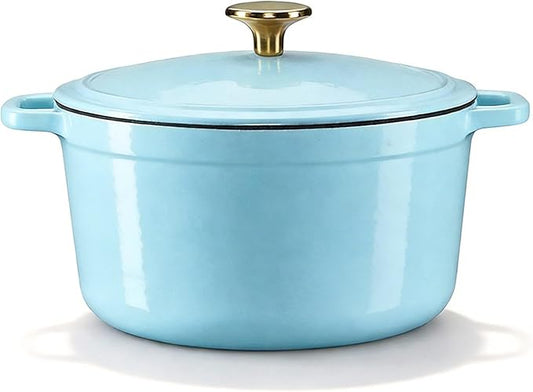 CAROTE 5QT Enameled Cast Iron Dutch Oven Pot with Lid, Heavy-Duty Dutch Ovens for Sourdough Bread Baking, Braising, Roasting, Dual Handles, Healthy & Non-Toxic, All Stovetop Compatible, Oven Safe up to 500° F, Macaron Blue
