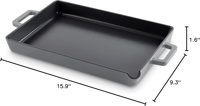 DASH Zakarian by Dash 9"x13" Nonstick Cast Iron Pan with Pour Spout and Removable Silicone Grips for Searing, Baking, Broiling, Grilling and more - Grey