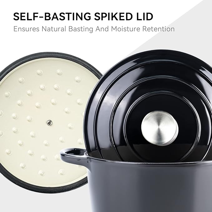 Miereirl 6 Quart Enameled Dutch Oven Pot with Lid, Cast Iron Dutch Oven with Dual Handles for Bread Baking, Cooking, Non-stick Enamel Coated Cookware (Black)