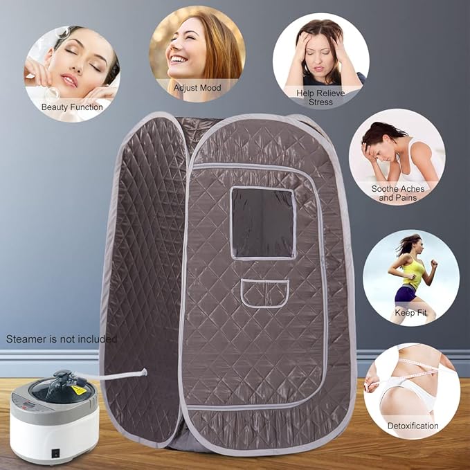 Smartmak Portable Steam Sauna Tent, Full Body Foldable One Person Spa Room for Detox Therapy Without Steamer (33.49 * 33.49 * 55.16in Darkgrey)