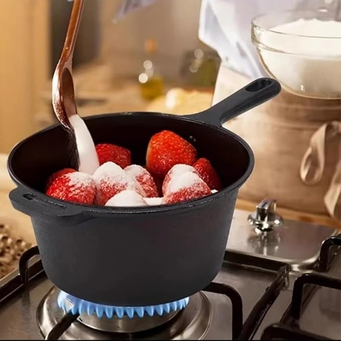 2 Quart Cast Iron Sauce Pan with Lid, Handle and Handlesleeve Small Cast Iron Pot Kitchen Cookware for All Cooktops Making Pasta Sauce, Soup, Milk