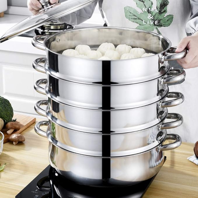 DOITOOL Stainless Steel Steamer, 5 Tier Steamer Pots with Lid, Cookware Steaming Pots (5 Layers 28cm)