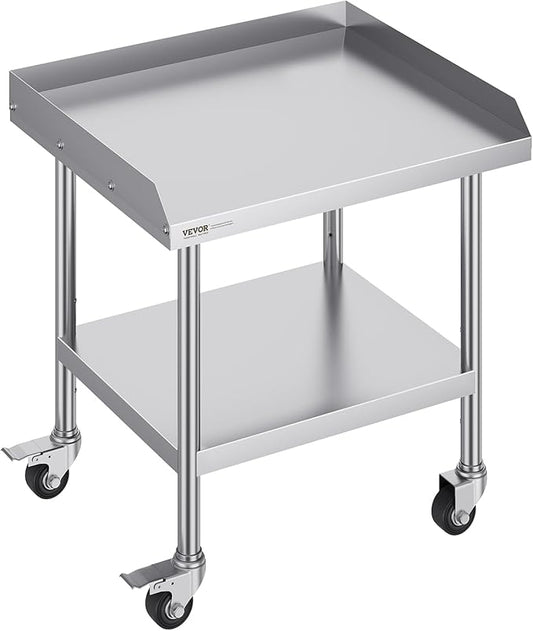 VEVOR Stainless Steel Work Table, 24 x 28 x 30 Inch Commercial Food Prep Worktable with 4 Wheels, Casters, 3-Sided Backsplash Heavy Duty Prep Worktable, Metal Work Table for Restaurant Home Hotel