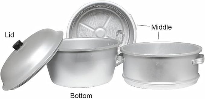 TrueCraftware- 13" x 19-1/2" Aluminum 3 Tier Steamer Set 1/8” hole size- Steamer for Cooking Pot Food Steam Pots with Lid for Cooking Vegetables Seafood Soups Stews and Pasta