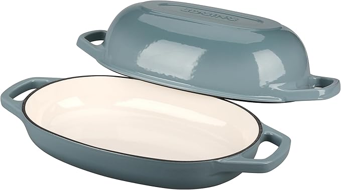 Enameled Cast Iron Oval Dutch Oven Pot with Lid, Dutch Oven for Sourdough Bread Baking, Bread Oven, Bread Dutch Oven, Oval Bread Pan, 5qt, Seasalt