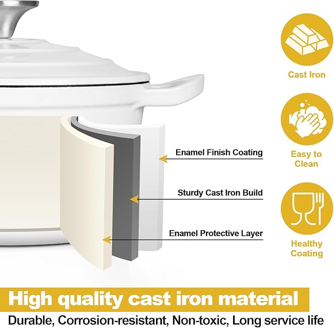 HaSteeL 1 QT Cast Iron Saucepan, Mini Enamel dutch oven with lid, Small Non Stick Pan for Milk, Pasta Tomato Sauce, Butter, Breakfast, Soup, Suitable for Boiling Stewing Frying, Easy to Clean, White