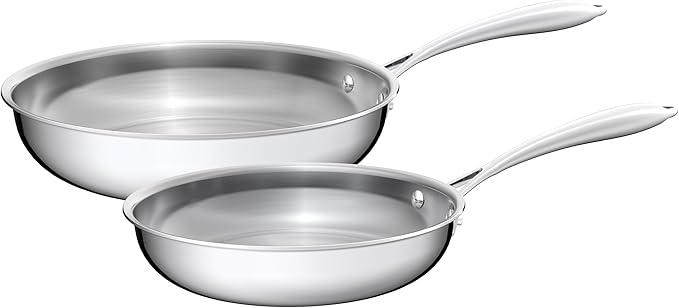 5-Ply 9.5 Inch and 11 Inch Stainless Steel Frying Pans, Dishwasher and Oven Safe, Induction Pan, Even Heat Distribution
