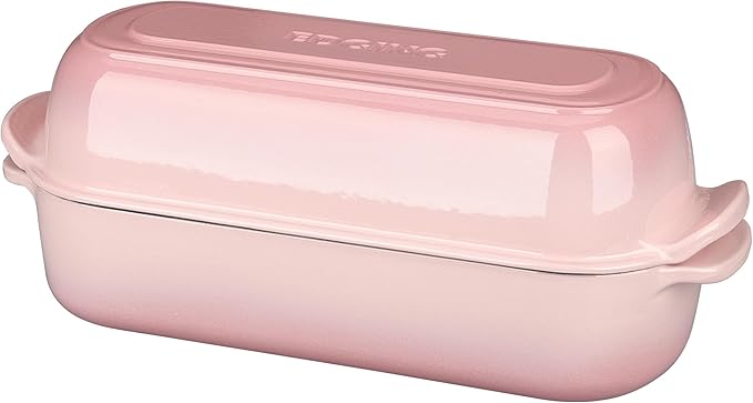 Enameled Cast Iron Loaf Pan with Lid, Bread pan, Dutch Oven Bread pan for Homemade Sourdough Bread Baking, 12.5x5.5 inch, 5qt, Pink