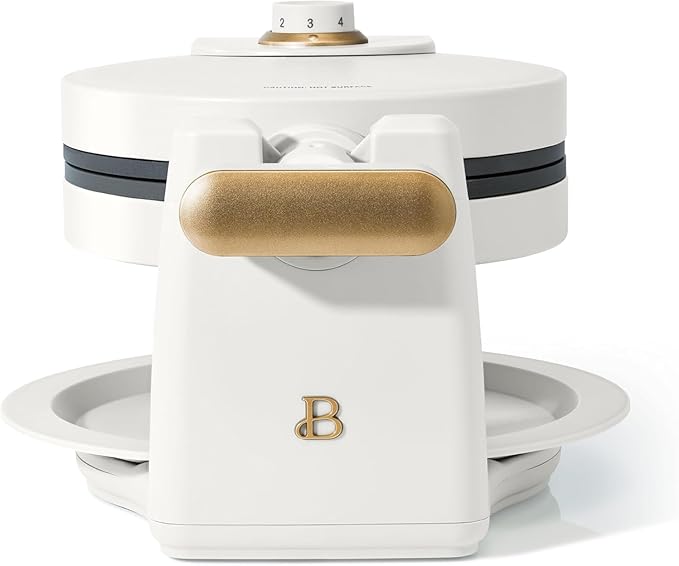 Beautiful Rotating Belgian Waffle Maker, White Icing by Drew Barrymore Makes 1-Inch Thick Waffles, Stainless Steel (White Icing)