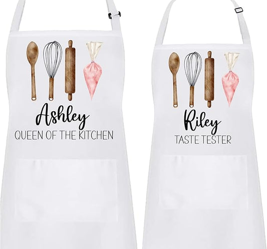 Personalized Baking Tools Kitchen Apron, Adjustable 2 Pockets, Blue Spatula Custom gift for baker