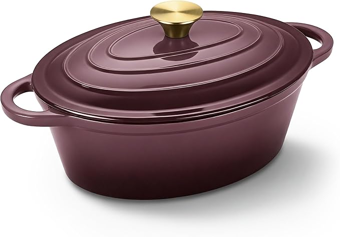Oval Dutch Oven for Bread Baking, 4.5 Quart Non Stick Enameled Cast Iron Dutch Oven Pot with Lid, Oven Safe Oval Casserole with Lid up to 500°F for Baking, Braising, Stews, Roasting, Fig