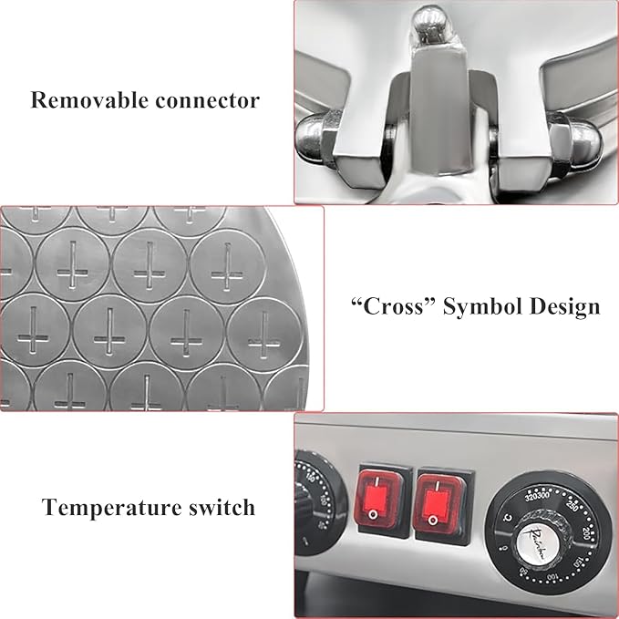 Communion Bread Maker, Stainless Steel Electric Bake Bread Machine with Cutter, Adjustable Upper/lower Cover Independent Temperature 50-300°C, Symbol Design, 360° Even Baking, for Communion Ceremony