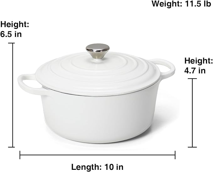 5QT Enameled Cast Iron Dutch Oven for Bread Baking with Lid, Sourdough Baking Supplies with Proofing Basket, Bread Making Tools Set, Heavy-Duty Cookware for Braising, Stews, Roasting (White)