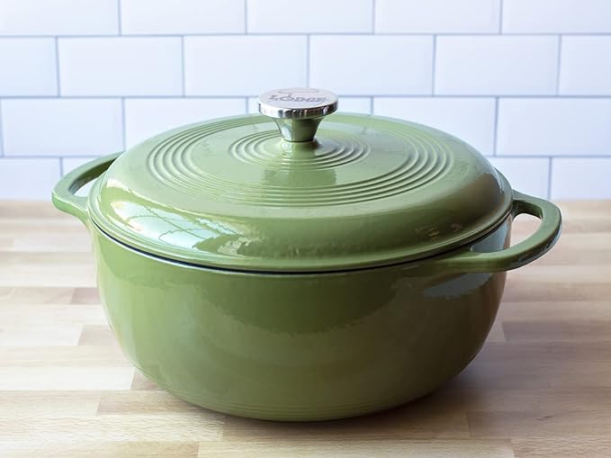 Lodge Essential Enamel Cast Iron Dutch Oven - Perfect for Bread Baking, Braising, Marinating & Slow Cooking - Features Moisture-Sealing Lid & Dual Handles - Kitchen Essentials - 6 Quarts - Spruce