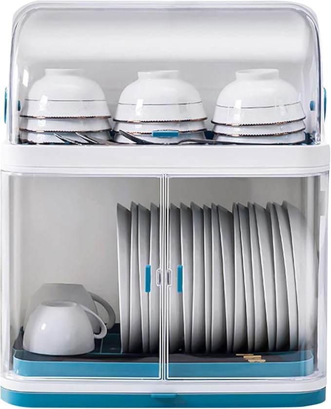 2 Tier Dish Drying Rack, Kitchen Organizer Storage Cup Holder W/Lid Cover, Organizer Storage Cup Holder, Kitchen DishRack Drain Bowl CupPlate Dish Drying Drainer