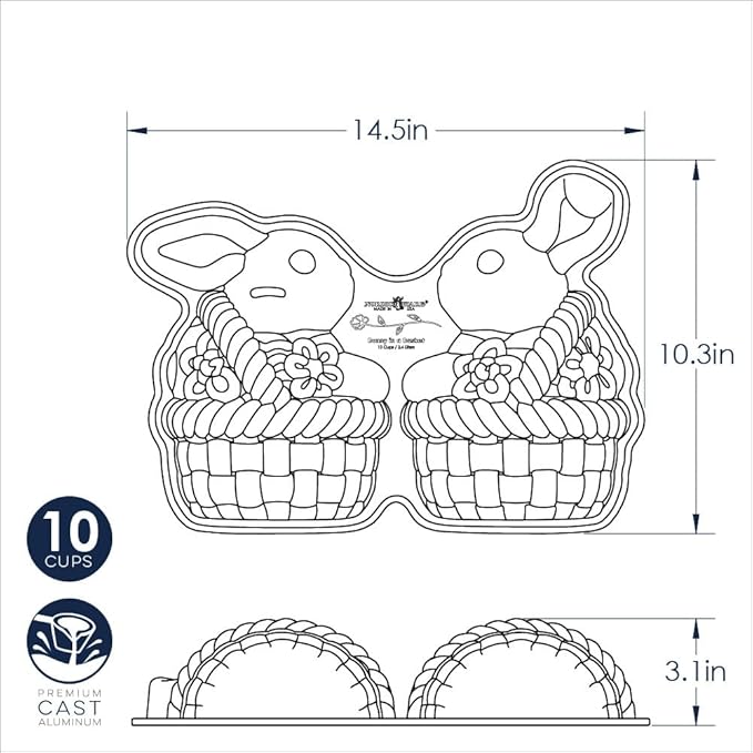 Nordic Ware Bunny in Basket 3D Cake Pan, 10 Cup, Toffee
