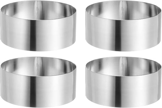 HARFINGTON 4PCS Round Cake Ring 5 x 2 Inch Seamless Stainless Steel Pastry Mousse Dessert Ring Mirror Coating for Baking Cooking Making Tool
