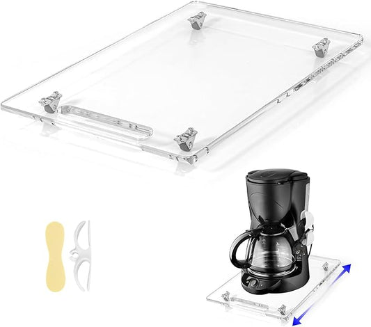 Acrylic Appliance Slider with Rubber Wheels, Sliding Tray for Heavy Kitchen Appliances, Coffee Maker Slider Tray for Counter, Countertop Moving Tray Accessories for Kitchen - 9.8" x 14" (Clear)