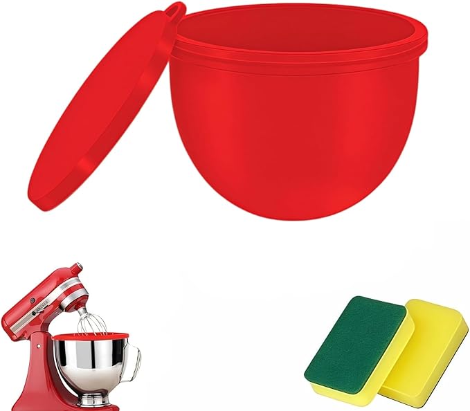 Kitchen Silicone Bowl Insert – Upgraded Non-Slip Silicone Mixer Bowl Liner for Tilt-Head 5 Qt Stand Mixers with Lid, Dishwasher & Microwave Compatible (red)