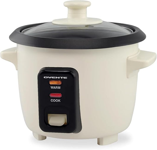 OVENTE Electric Rice Cooker 4-Cups (Cooked) with Removable Nonstick Pot, Keep Warm Function, Cooks Grain, Oatmeal and Makes Soups, Stews or Hot Cereals, Includes Measuring Cup and Spatula, Cream RC04C