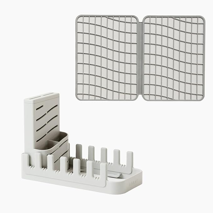 Dorai Home Collapsible Dish Drying Rack and Stone Dish Pad – Large Foldable Drying Rack with Instant - Dry Stone Mat – Space-Saving Drainer for Kitchen Counter - 24.6" x 16.5", Sand