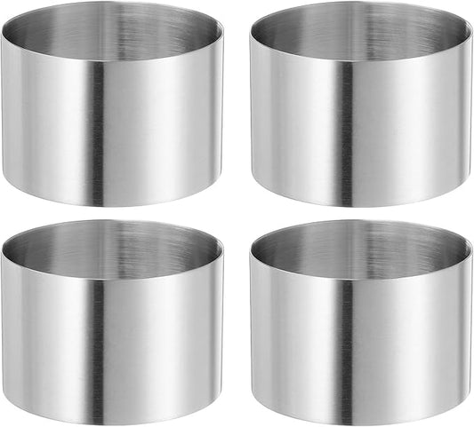 HARFINGTON 4PCS Round Cake Ring 2.95 x 2 Inch Seamless Stainless Steel Pastry Mousse Dessert Ring Mirror Coating for Baking Cooking Making Tool