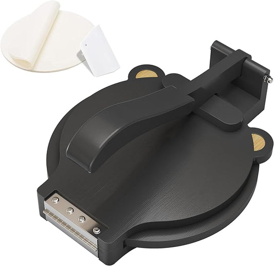 Tortilla Press 10 Inch - Bamboo Quesadilla & Roti Maker with Parchment Paper Sheets & Dough Cutter for Homemade Flour Corn Tortilla, Wood Tortillera Pataconera Tortilla Maker for Home Baking