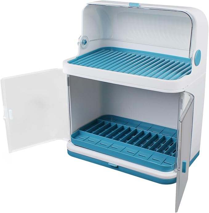 2 Tier Dish Drying Rack, Kitchen Organizer Storage Cup Holder W/Lid Cover, Organizer Storage Cup Holder, Kitchen DishRack Drain Bowl CupPlate Dish Drying Drainer